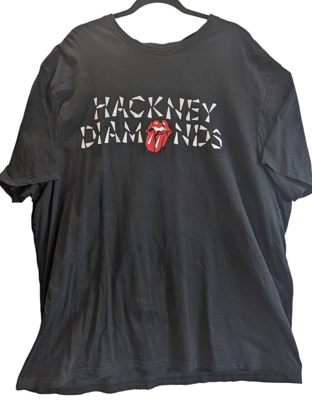 Rolling Stones The Hackney Black Tee  White Text & Red Tongue Graphic 3X Flaw